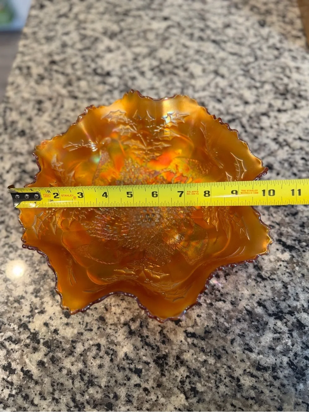 Vintage Fenton Marigold Carnival Glass Ruffled Bowl